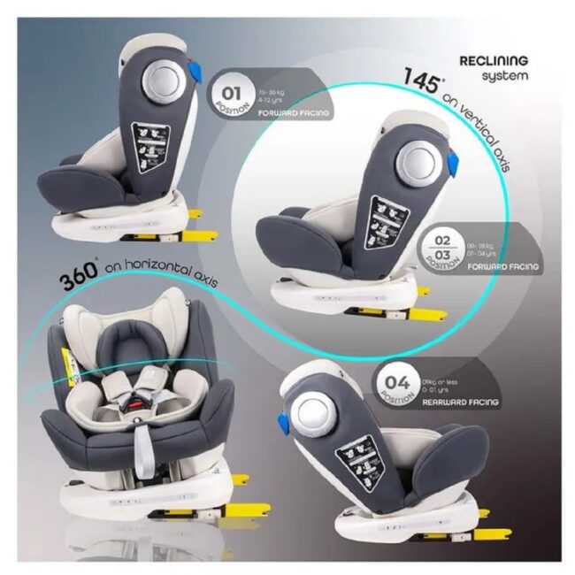BBG-MNNCSMT04.3 Moon Gyro Multi Functional 360 Car Seat with Isofix Grey in UAE - view 4
