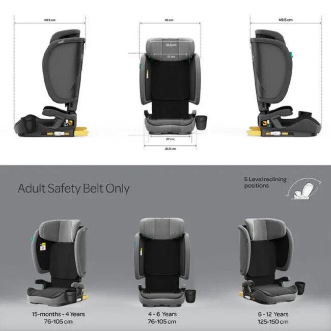 Moon Folda Go Ece ISize Foldable Car Seat With Isofix Grey in UAE - view 5