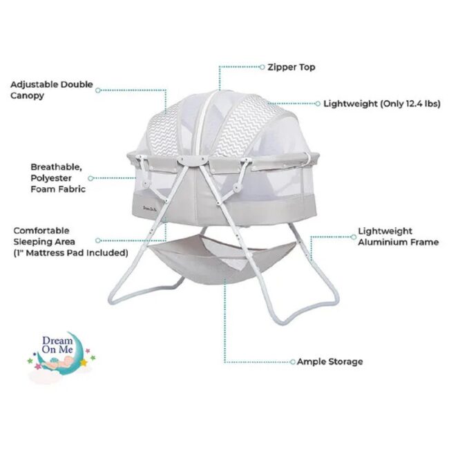BBG-_441-GY.5 Dream On Me Karley 3in1 Portable Baby Bassinet Grey in UAE - view 2