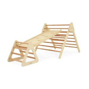 Ezzro Mini Toddler Pikler With Large Climbing Pikler And Slide Natural