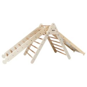 Ezzro Climbing Pikler With Ladder Ramp Slide Natural Large