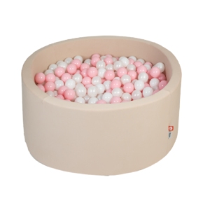 Ezzro Beige 120x50 Round Ball Pit With 200 Balls Baby Pink White