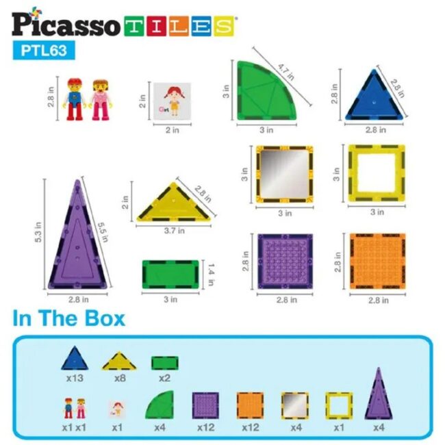 L63.3 Picasso Tiles Magnetic Building Bricks And Tiles 63 Pcs in UAE - view 2