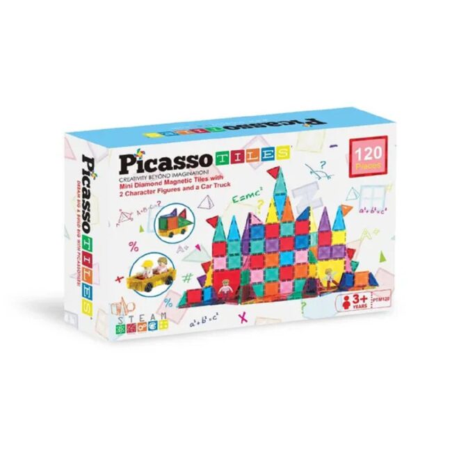 PTM120.1 Picasso Tiles Magnetic Tiles Mini Diamond W Characters Car 120Pcs in UAE