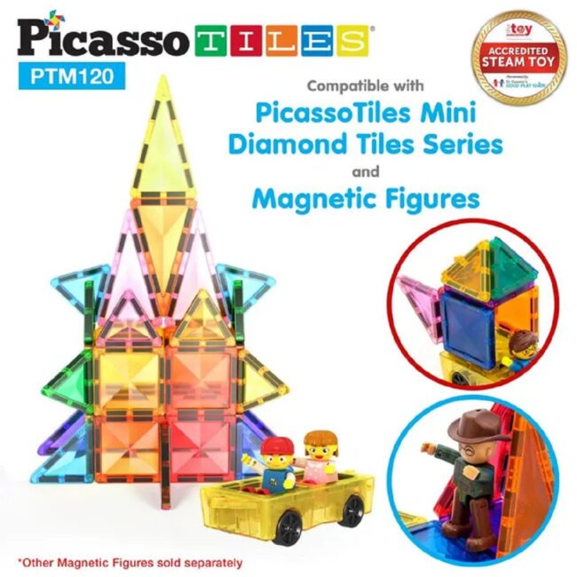 PTM120.2 Picasso Tiles Magnetic Tiles Mini Diamond W Characters Car 120Pcs in UAE - view 5