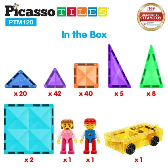 PTM120.4 Picasso Tiles Magnetic Tiles Mini Diamond W Characters Car 120Pcs in UAE - view 3