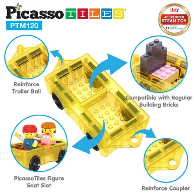 PTM120.5 Picasso Tiles Magnetic Tiles Mini Diamond W Characters Car 120Pcs in UAE - view 2