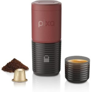 WACACO PIXAPRESSO Electric Portable Espresso Machine Compact Lightweight BaristaQuality Coffee Maker for Travel Home Office Perfect for Fresh Espresso Anytime Anywhere Tuscan Red