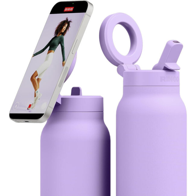 61z7oH0RDwL._AC_SL1500_ RINGO PRO Water Bottle with Sip Straw Lid Stainless Steel Hydration Bottle w Integrated Magnetic Phone Mount 12Hrs Hot24Hrs Cold BPAFree Works w Phones Tablets Lilac 24Oz 710ml in UAE