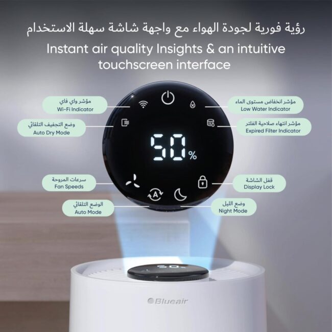 689122029962.2 BLUEAIR InvisibleMist H35i Air Humidifier 360 Design Touchscreen Interface Air and Water Purifier up to 48Hrs Smart Filter Monitoring for HomeOffice Use Up to 500 sqf Room size White in UAE - view 2