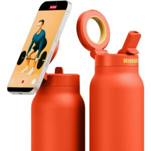 RINGO PRO Water Bottle with Sip Straw Lid Stainless Steel Hydration Bottle w Integrated Magnetic Phone Mount 12Hrs Hot24Hrs Cold BPAFree Works w Phones Tablets Orange 24Oz 710ml