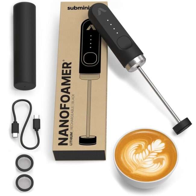 Subminimal NanoFoamer Lithium Portable Coffee Foam Maker MultiTouch 2Speed Option 37 Volts Liion Battery Operated with 2 nanoscreens Fine and Superfine for Coffee Lovers Baristas in UAE