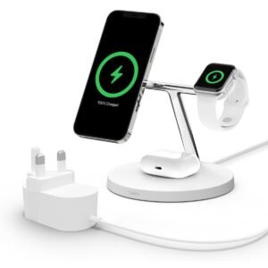 Belkin BOOST CHARGE PRO 3IN1 Wireless Charger Stand with MagSafe for Apple iPhone 12 Pro Max12 Pro1212 Mini Apple Watch Series SE654321 AirPodsAirpods Pro White