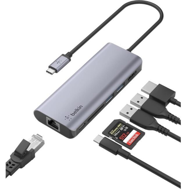 745883819829 Belkin CONNECT USBC 6in1 Multiport Hub HDMI 4K Ethernet Port SD Card Slot 100W USBC PD 30 2x USBA 30 5 Gbps Bandwidth for MacBook ProAir iPad Pro other USBC Devices in UAE