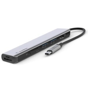 Belkin USBC 7in1 Multiport Hub Adapter 100W Power Delivery SD 30 Micro SD 35 Audio USBC 2x USBA 4K HDMI works with Apple Macbook Pro Mac Mini USBC Laptops Tablets