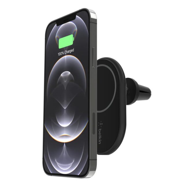 Belkin BOOSTCHARGE Magnetic Wireless Car Charger 10W MagSafe Compatible for Apple iPhone 1312 series Easy Secure OneHand Operation 360 Rotation NO Car Power Supply Black in UAE