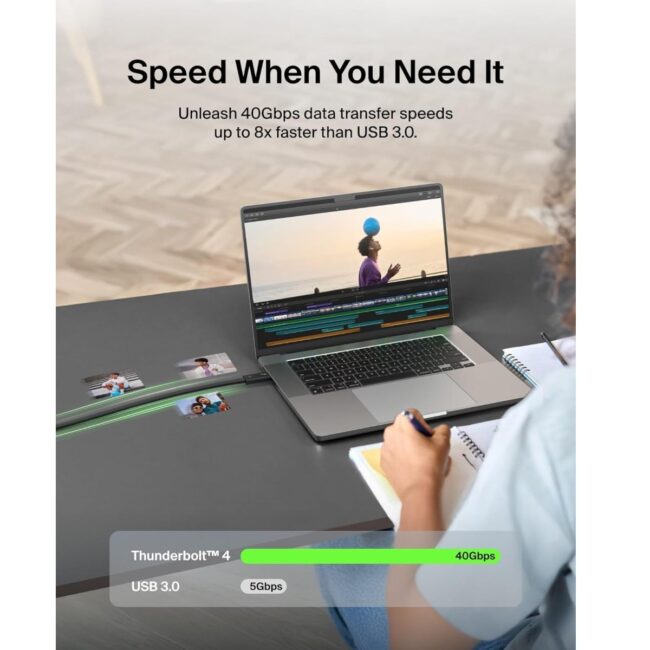 BELKIN Connect Thunderbolt 4 Cable 1M USBC to USBC Ultra HiSpeed 40Gbps Bandwidth Fast Charging 100W PD for MacBooks iPhones iPads and USBC devices Black in UAE - view 5