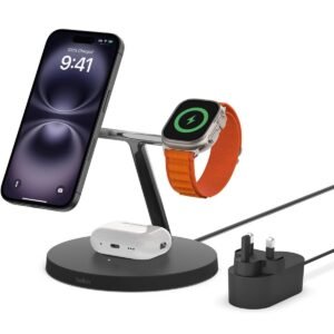 Belkin BOOSTCHARGE PRO 3IN1 Wireless Stand Fast Charger w 15W MagSafe for Apple iPhone 15141312 Pro MaxProPlus Apple Watch Series Ultra SE987654321 AirPodsAirpods Pro Black
