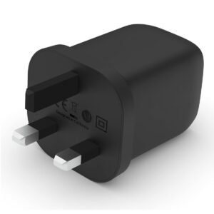 Belkin BoostCharge 65W Dual USBC PD Wall Charger w PPS Fast Charger w GAN Technology Dual USBC Ports for Smartphones Tablets Apple MacbookPro 13 Air ChromeBook UK 3Pin Plug Black