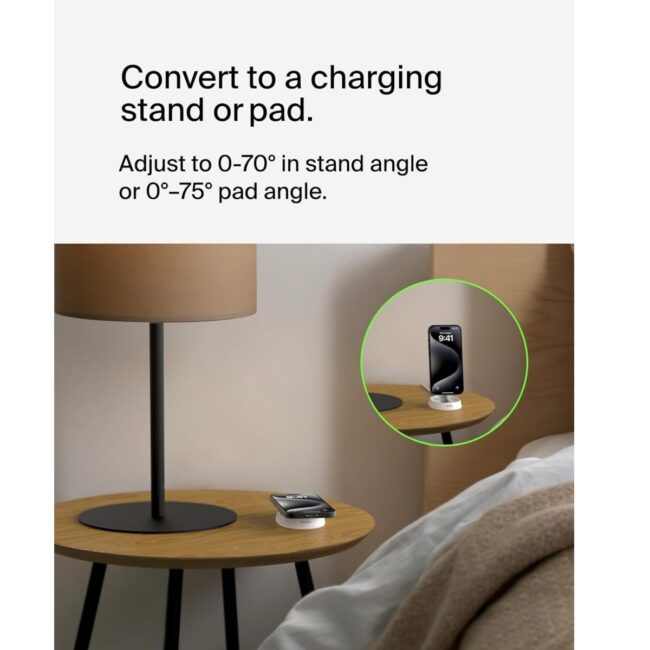 Belkin BoostCharge Pro Convertible Magnetic Wireless Charging Stand w Qi2 15W PD Fast Charger Adjustable Pad or Stand Mode for iPhone 15141312 Pro Max Plus S2423 Ultra iOS Android White in UAE - view 3