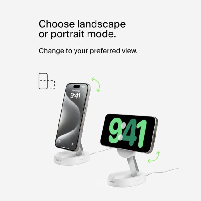 Belkin BoostCharge Pro Convertible Magnetic Wireless Charging Stand w Qi2 15W PD Fast Charger Adjustable Pad or Stand Mode for iPhone 15141312 Pro Max Plus S2423 Ultra iOS Android White in UAE - view 4