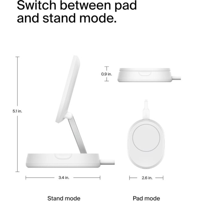 Belkin BoostCharge Pro Convertible Magnetic Wireless Charging Stand w Qi2 15W PD Fast Charger Adjustable Pad or Stand Mode for iPhone 15141312 Pro Max Plus S2423 Ultra iOS Android White in UAE - view 2