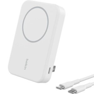 BELKIN Magnetic Qi2 Wireless Power Bank 8KmAh Kick Stand 15W MagSafe Portable ChargerMovies Video Call NightStand for Apple iPhone 1615141312 Series S252423 Ultra iOS Android White