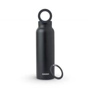 RINGO Water Bottle Free Magnetic Booster Ring Stainless Steel Hydration Bottle w Integrated MagSafe Phone Mount 12Hrs Hot24Hrs Cold BPAFree Works w All Devices Android iOS Black 32Oz