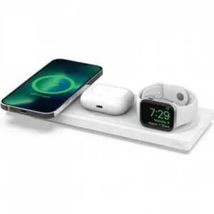 Belkin BOOSTCHARGE PRO 3IN1 Wireless Charging Pad with MagSafe for Apple iPhone 141312 Pro Plus Max Mini Apple Watch Series SE87654321 Ultra AirPodsAirpods Pro White