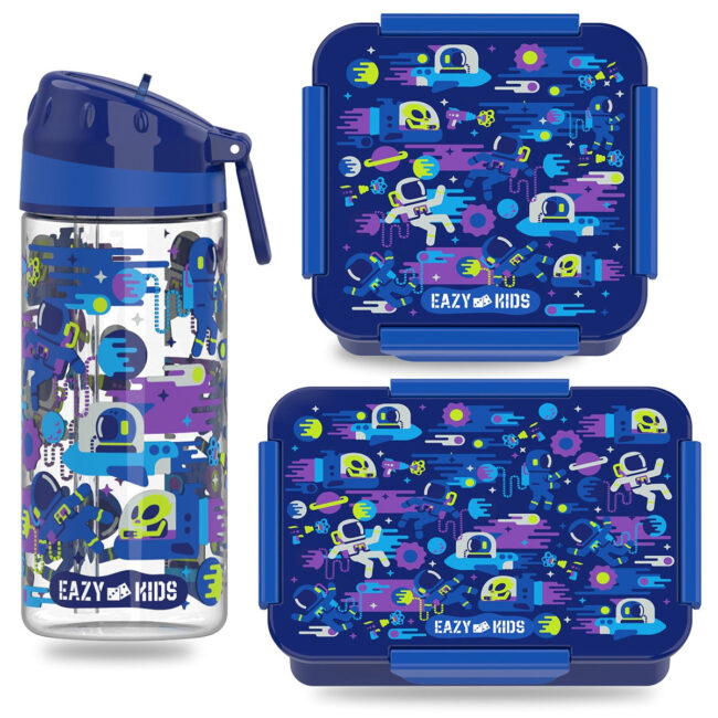 2792697326.jpg Eazy Kids Lunch Box Set and Tritan Water Bottle w/ Carry handle, Astronauts – Blue, 420ml in UAE
