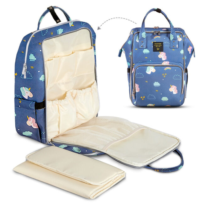 7049238967.jpg Sunveno Stylish Diaper Travel Backpack XL wt Stroller Straps & Changing Pad-Unicorn Blue in UAE
