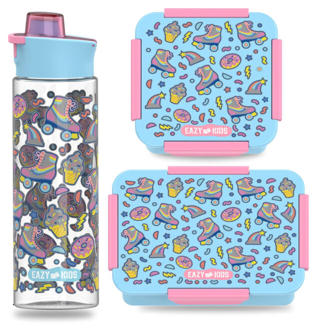 8166541286.jpg Eazy Kids Lunch Box Set and Tritan Water Bottle w/ Flip Lid, Gen Z Skater – Blue, 750ml in UAE