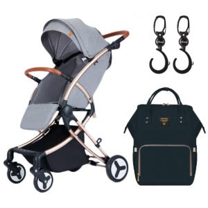 Teknum A1 Feather Lite Stroller- Grey + Sunveno Diaper Bag - Black + Hooks