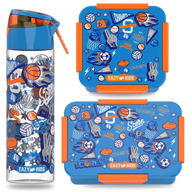 9511949048.jpg Eazy Kids Lunch Box Set and Tritan Water Bottle w/ Spray, Soccer – Blue, 750ml in UAE