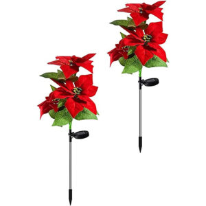 Generic 2pcs Solar Simulation Flower Solar LED Light Night Lamp Landscape Home Decoration Flowers Solar Garden Lights Christmas Cross Stake Lights with Faux Poinsettia for Lawn Patio Pathway Yard Walkway in UAE