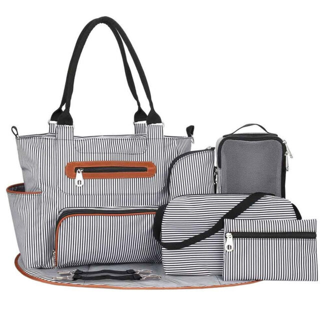 Little Story Little Story – Diaper Bag Set of 6 With Hooks – Black in UAE
