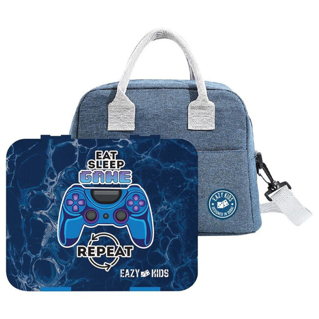 SAB-CM_SNEZ_LLLBTTTMB_BU-01.jpg Eazy Kids Eazy Kids – Bento Box w/ Lunch Bag & Cutter Set – Eat Sleep Game Blue in UAE