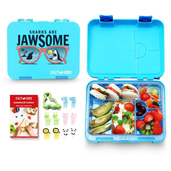 SAB-EZ_2in1LB_JWBU-01.jpg Eazy Kids Eazy Kids 6 4 Convertible Bento Lunch Box w Sandwich Cutter Set Jawsome Blue in UAE