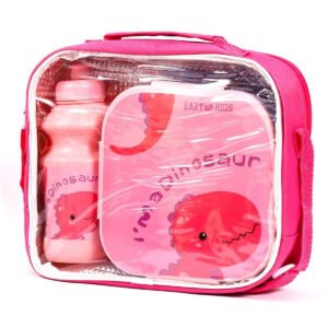 Eazy Kids Eazy Kids Lunch Box and Water Bottle With Bag - Dino Pink