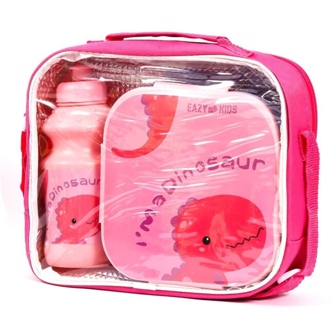 Eazy Kids Eazy Kids Lunch Box and Water Bottle With Bag – Dino Pink in UAE
