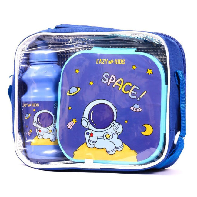 Eazy Kids Eazy Kids Lunch Box and Water Bottle With Bag – Space Blue in UAE