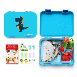 Eazy Kids Eazy Kids 4 Compartment Bento Lunch Box w/ sandwich cutter- Dino Blue in UAE