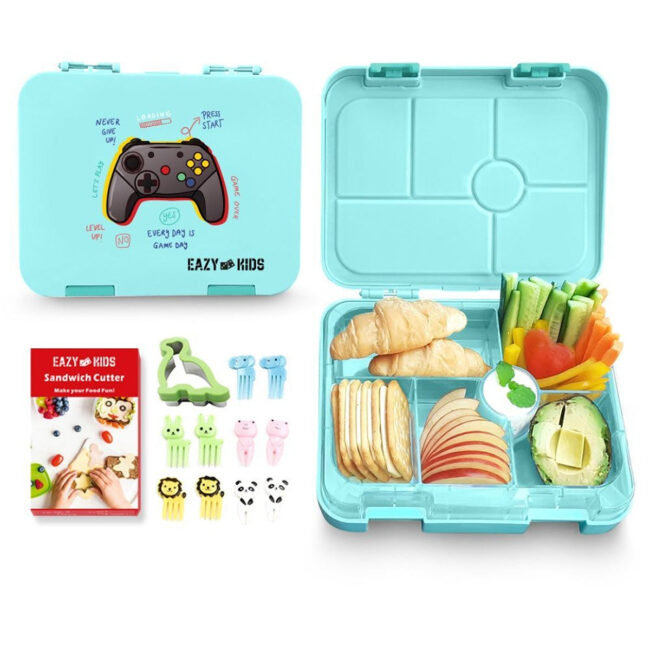 SAB-EZ_6COMLB_PSGR-01.jpg Eazy Kids Eazy Kids 6 Compartment Bento Lunch Box w Sandwich Cutter Set-Playstation Green in UAE