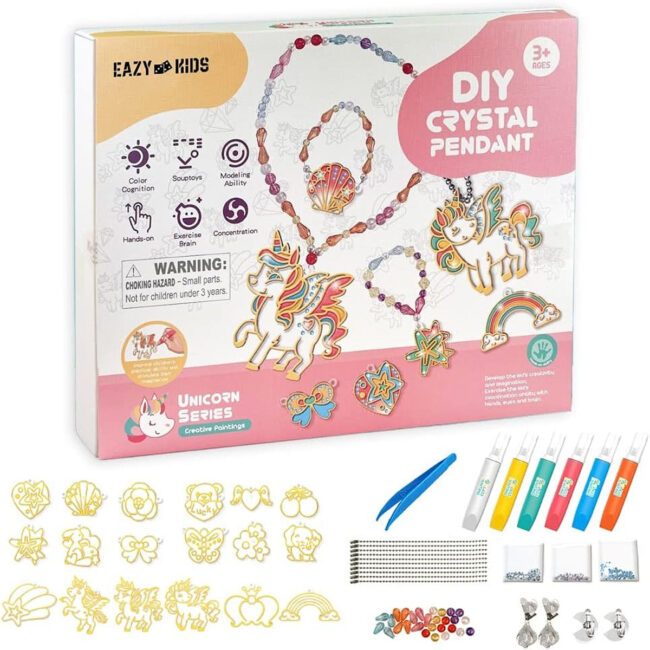 Eazy Kids Eazy Kids DIY Kids Art Craft Crystal Pendant Making Coloring Set XL Unicorn in UAE