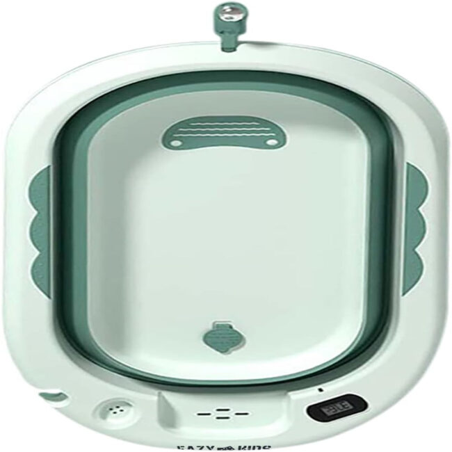 Eazy Kids Eazy Kids Temperature Controlled Foldable Bathtub w Intelligent Temperature Monitoring Thermometer and Baby Head Shampoo Wash Rinse Mug Green in UAE