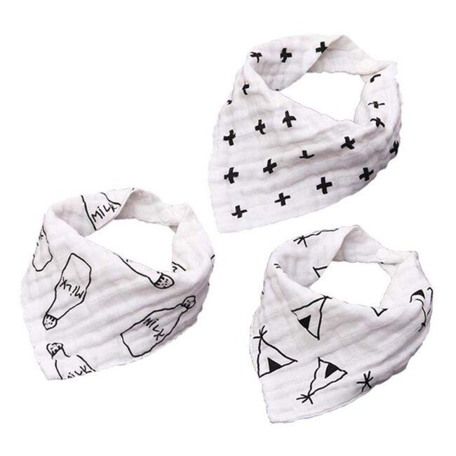 Eazy Kids Eazy Kids – Muslin Bandana Bibs – Set of 3- Black & White in UAE