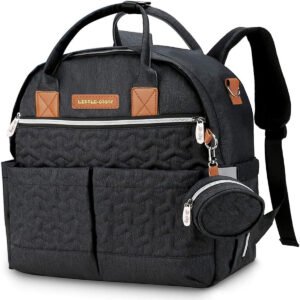 Little Story Little Story Quilted Diaper Backpack w Pacifier bag and Stroller hooks Black