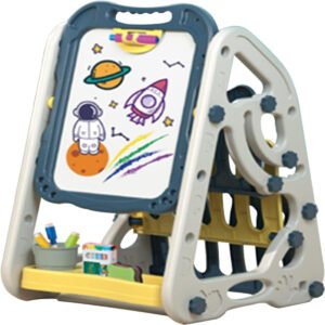 Little Story Little Story Double Sided Multifunctional Magnetic DrawingLearning Board wt Book Shelf Blue