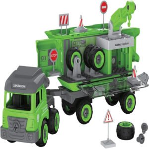 Little Story Little Story Kids Toy Sanitation Truck wt 2 Mini Truck Green