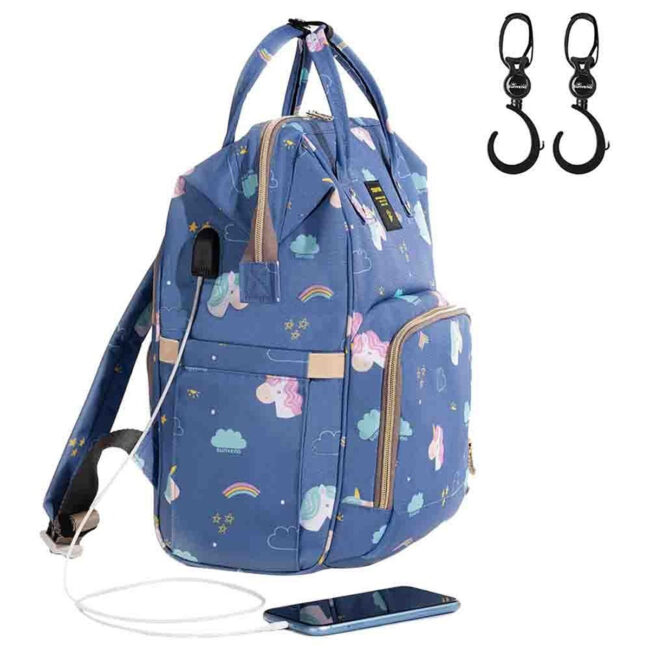 Sunveno Sunveno – Diaper Bag with USB – Unicorn Blue + Hooks in UAE